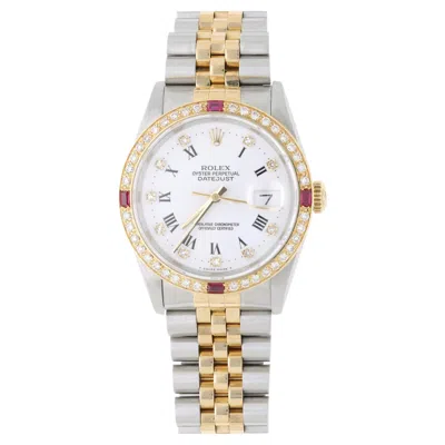 Pre-owned Rolex Datejust 16233 Two Tone Steel-18k Gold Ruby Diamond Bezel Vintage Watch In Multi
