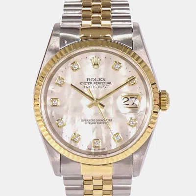 Pre-owned Rolex Datejust 16233g White 18k Yellow Gold Stainless Steel Automatic Women's Watches 36mm