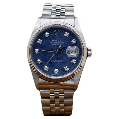 Pre-owned Rolex Datejust 16234 36mm Blue Sodalite Diamond Dial 18k Gold Steel Box Paper