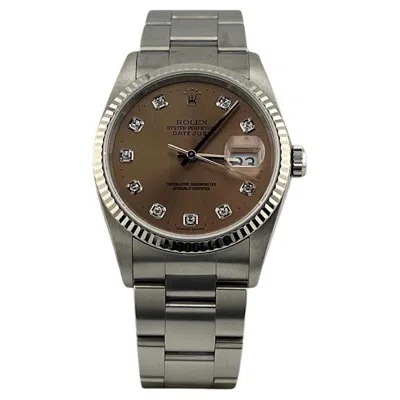 Pre-owned Rolex Datejust 16234 36mm Factory Salmon Diamond Dial Stainless Steel 18k Gold In Pink