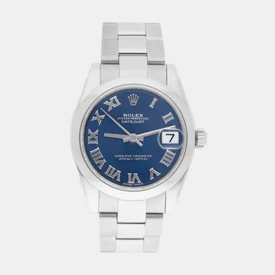 Pre-owned Rolex Datejust 178240 Automatic Blue Stainless Steel Women's Wristwatch 31 Mm