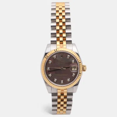Pre-owned Rolex Datejust 178273 Black Mother Of Pearl Diamond 18k Yellow Gold Stainless Steel Women's Wristwatch 31 
