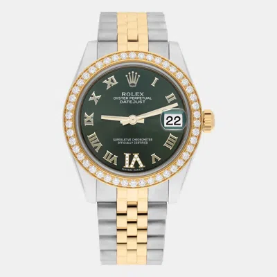 Pre-owned Rolex Datejust 178383 Automatic Green 18k Yellow Gold Stainless Steel Women's Wristwatch 31 Mm