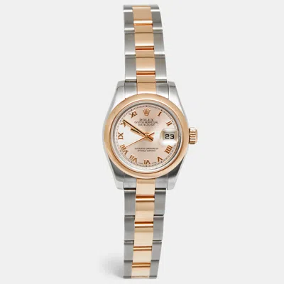 Pre-owned Rolex Datejust 179161 Pink Rose Dial 18k Everose Gold Oystersteel Women's Wristwatch 26 Mm In Silver