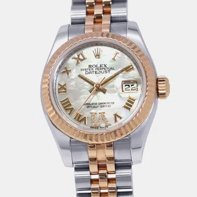 Pre-owned Rolex Datejust 179171nr 18k White Rose Gold Stainless Steel Diamond Mother Of Pearl Automatic Women's Watc