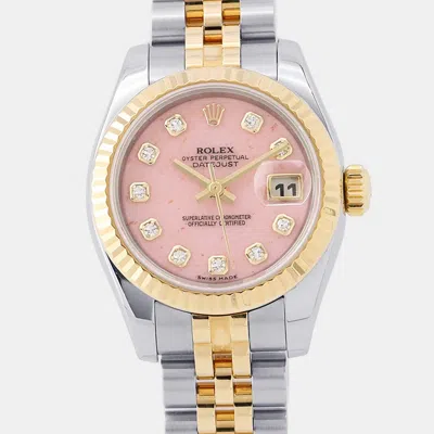 Pre-owned Rolex Datejust 179173g Pink 18k Yellow Gold Stainless Steel Diamond Automatic Women's Watches 26mm