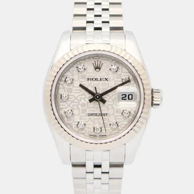 Pre-owned Rolex Datejust 179174 Automatic Silver 18k White Gold Stainless Steel Women's Wristwatch 26 Mm