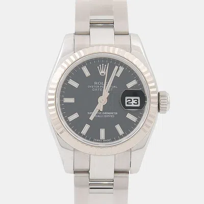 Pre-owned Rolex Datejust 179174 Black Stainless Steel Automatic Women Wristwatch 26mm