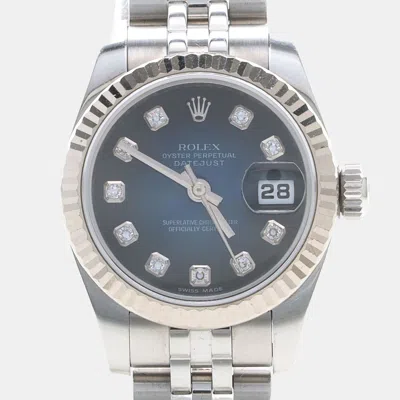 Pre-owned Rolex Datejust 179174 Blue Stainless Steel Diamond Automatic Women Wristwatch 26mm