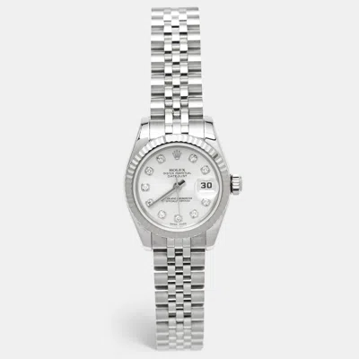 Pre-owned Rolex Datejust 179174 Silver Dial Diamond 18k White Gold Stainless Steel Women's Wristwatch 26 Mm