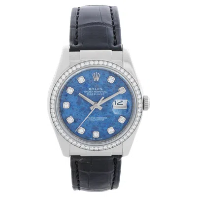 Pre-owned Rolex Datejust 18k White Gold Men's Watch On Leather Strap Band 116189