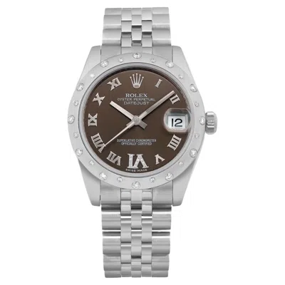 Pre-owned Rolex Datejust 18k White Gold Steel Diamond Bronze Dial Automatic Watch 178344
