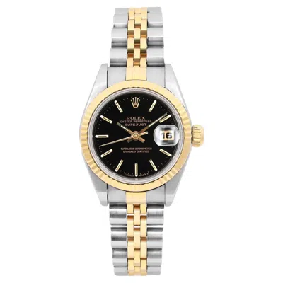 Pre-owned Rolex Datejust 26 18k Yellow Gold Steel Black Dial Ladies Watch 69173