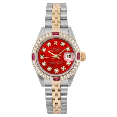 Pre-owned Rolex Datejust 26 Steel 18k Gold Custom Red Mop Dial And Bezel Watch 69173