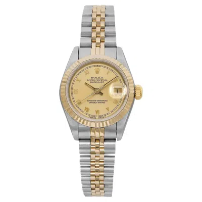 Pre-owned Rolex Datejust 26mm 18k Gold Steel Champagne Roman Dial Ladies Watch 69173 In Multi
