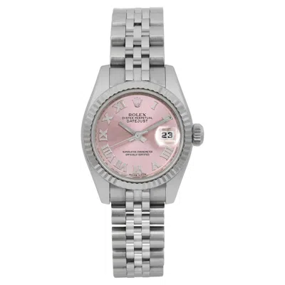 Pre-owned Rolex Datejust 26mm 18k White Gold Steel Pink Roman Dial Watch 179174