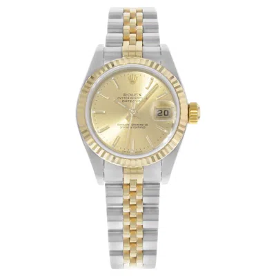 Pre-owned Rolex Datejust 26mm 18k Yellow Gold Steel Champagne Dial Automatic Watch 79173