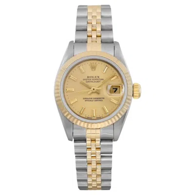 Pre-owned Rolex Datejust 26mm 18k Yellow Gold Steel Champagne Dial Watch 69173