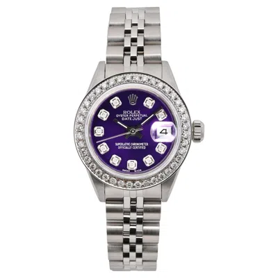 Pre-owned Rolex Datejust 26mm Steel Custom Purple Diamond Dial Ladies Watch 69174