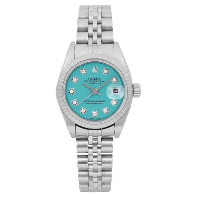 Pre-owned Rolex Datejust 26mm Steel Custom Turquoise Diamond Dial Ladies Watch 69174 In Multi