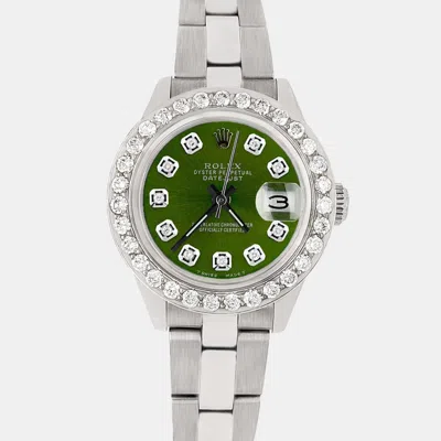 Pre-owned Rolex Datejust 26mm Steel Wristwatch 1.3ct Diamond Bezel Chartreuse Green Diamond Dial