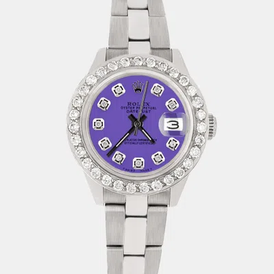 Pre-owned Rolex Datejust 26mm Steel Wristwatch 1.3ct Diamond Bezel Lavender Diamond Dial In Purple