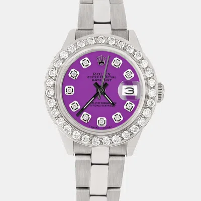 Pre-owned Rolex Datejust 26mm Steel Wristwatch 1.3ct Diamond Bezel Sangria Purple Diamond Dial
