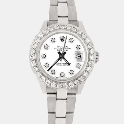 Pre-owned Rolex Datejust 26mm Steel Wristwatch 1.3ct Diamond Bezel White Diamond Dial
