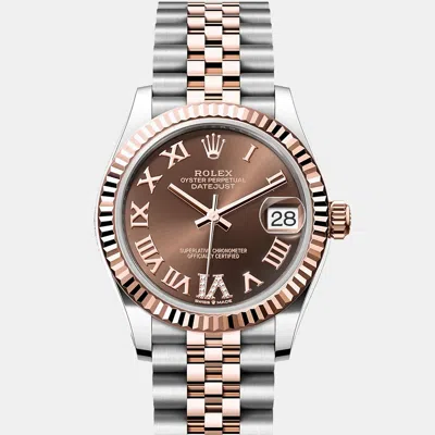 Pre-owned Rolex Datejust 278271-0004 Automatic Chocolate Diamond 18k Rose Gold Stainless Steel Women's Wristwatch 31 In Brown