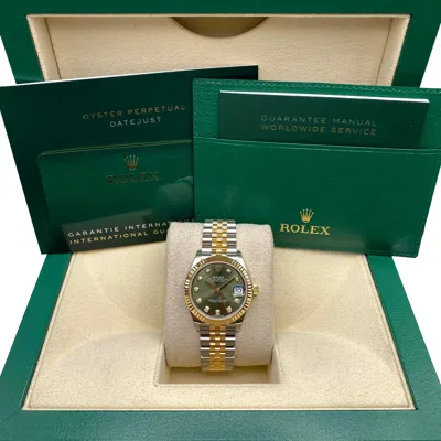 Pre-owned Rolex Datejust 278273 Olive Green Diamond Dial Jubilee Gold Steel Watch B&p