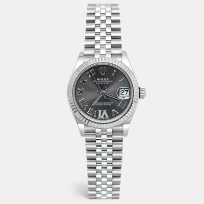 Pre-owned Rolex Datejust 278274 Grey Dial 18k White Gold Oystersteel Diamond Women's Wristwatch 31 Mm In Silver