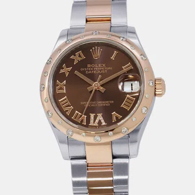 Pre-owned Rolex Datejust 278341rbr Brown Rose Gold Stainless Steel Diamond Automatic Men's Watches 31mm