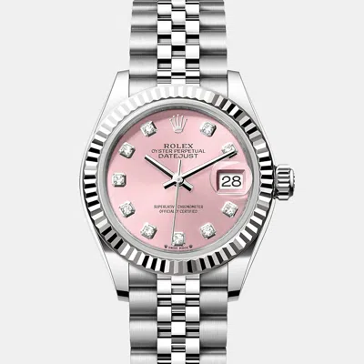 Pre-owned Rolex Datejust 279174-0003 Automatic Pink Diamond Stainless Steel Women's Wristwatch 28 Mm