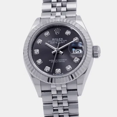 Pre-owned Rolex Datejust 279174g Dark Gray Stainless Steel Women's Wristwatch 28mm In Grey