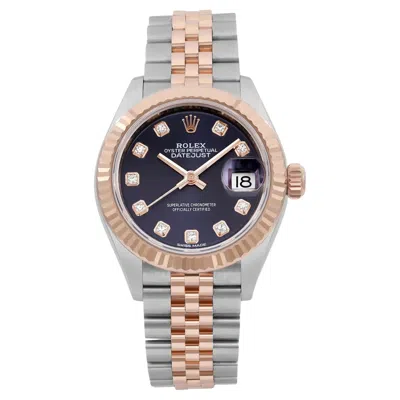 Pre-owned Rolex Datejust 28 18k Rose Gold Steel Purple Diamond Dial Watch 279171 B&p In Red