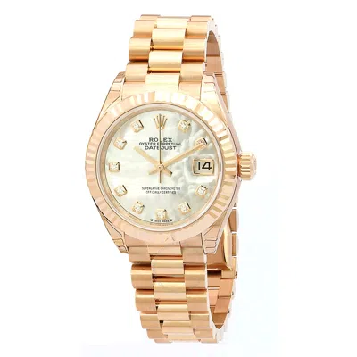 Rolex Datejust 28 Automatic Diamond Mother Of Pearl Dial Ladies Watch 279175mdp In Gold