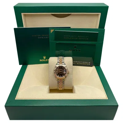 Pre-owned Rolex Datejust 28mm Rose Gold Steel Chocolate Diamond Star Dial Watch 279171 In Red