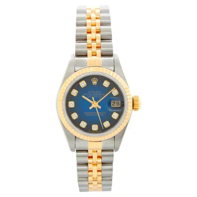 Pre-owned Rolex Datejust 2-tone Blue Diamond Dial Watch 69173