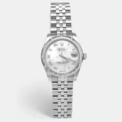 Pre-owned Rolex Datejust 31 178344-0004 Mother Of Pearl Diamond 18k White Gold Stainless Steel Women's Wristwatch 31