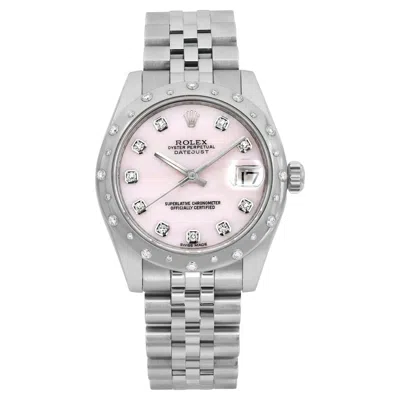 Pre-owned Rolex Datejust 31 18k White Gold Steel Light Pink Mop Diamond Dial Watch 178344