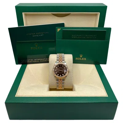 Pre-owned Rolex Datejust 31 278271 Rose Gold Steel Chocolate Diamond Dial Ladies Watch B&p In Red