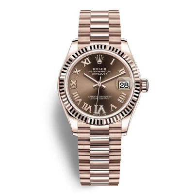 Rolex Datejust 31 Automatic 18kt Everose Gold Diamond Chocolate Dial Ladies Watch 278275-0025 In Multi