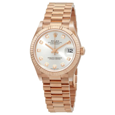 Rolex Datejust 31 Automatic 18kt Everose Gold Diamond Silver Dial Ladies Watch 278275-0039 In Gold / Rose / Rose Gold / Silver