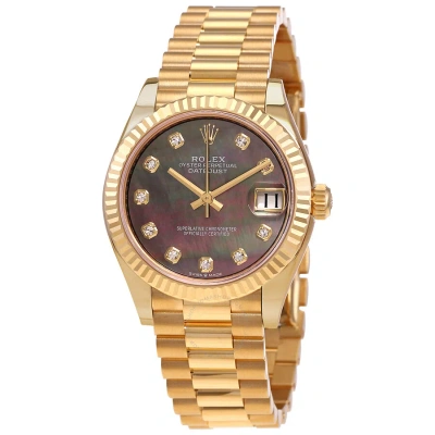 Rolex Datejust 31 Automatic 18kt Yellow Gold Diamond Black Mother Of Pearl Dial Ladies Watch 278278b