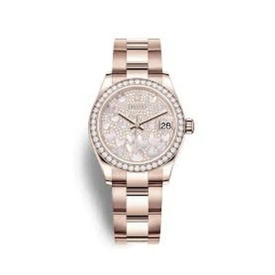 Rolex Datejust 31 Automatic Mother Of Pearl Butterfly Diamond Pave Dial Ladies 18 Ct Everose Gold Oy In Pink