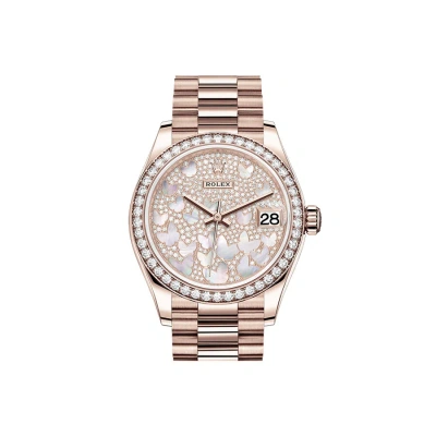 Rolex Datejust 31 Automatic Mother Of Pearl Butterfly Diamond Pave Dial Ladies 18 Ct Everose Gold Pr