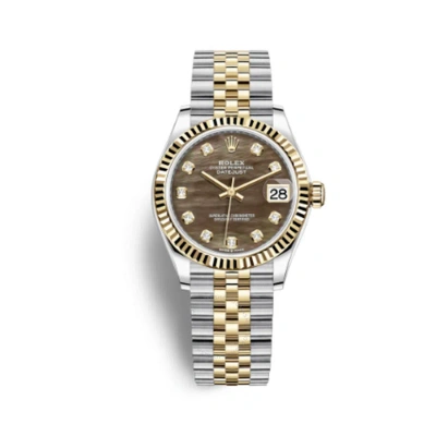 Rolex Datejust 31 Black Mother Of Pearl Diamond Dial Automatic Ladies Steel And 18kt Yellow Gold Jub In Metallic