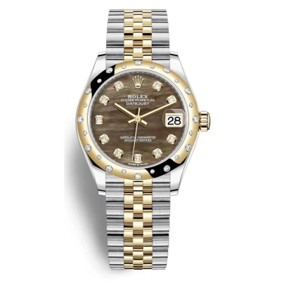 Rolex Datejust 31 Black Mother Of Pearl Diamond Dial Automatic Ladies Steel And 18kt Yellow Gold Jub In Brown