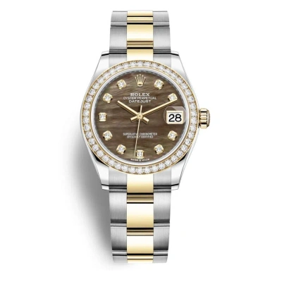 Rolex Datejust 31 Black Mother Of Pearl Diamond Dial Ladies Steel And 18kt Yellow Gold Oyster Watch  In Multi