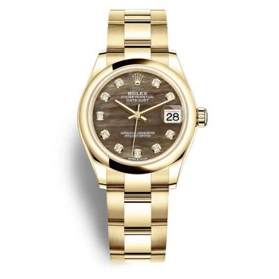 Rolex Datejust 31 Black Mother Of Pearl Diamond Ladies 18kt Yellow Gold Oyster Watch 278248bkmdo
